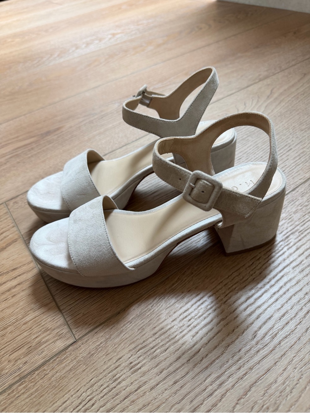 M. Gemi Light Beige Suede Open-Toe Ankle Strap Sandals